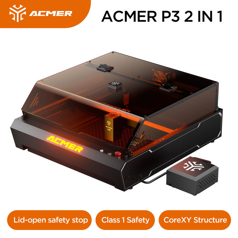 ACMER P3 2 IN 1 Lazer Gravör, Metal Ahşap ve Cam için 10W Lazer Kesme ve Gravür Makinesi 390mm x 400mm