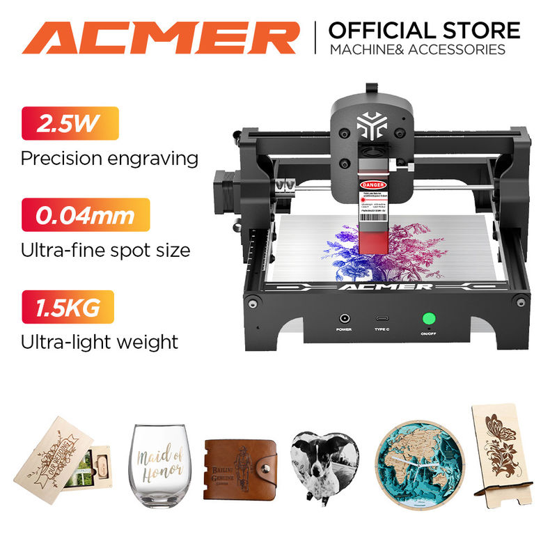 ACMER S1 Mini Taşınabilir Lazer Gravör Makinesi Paslanmaz Çelik Ahşap için 0.04 * 0.04mm Nokta Boyutu